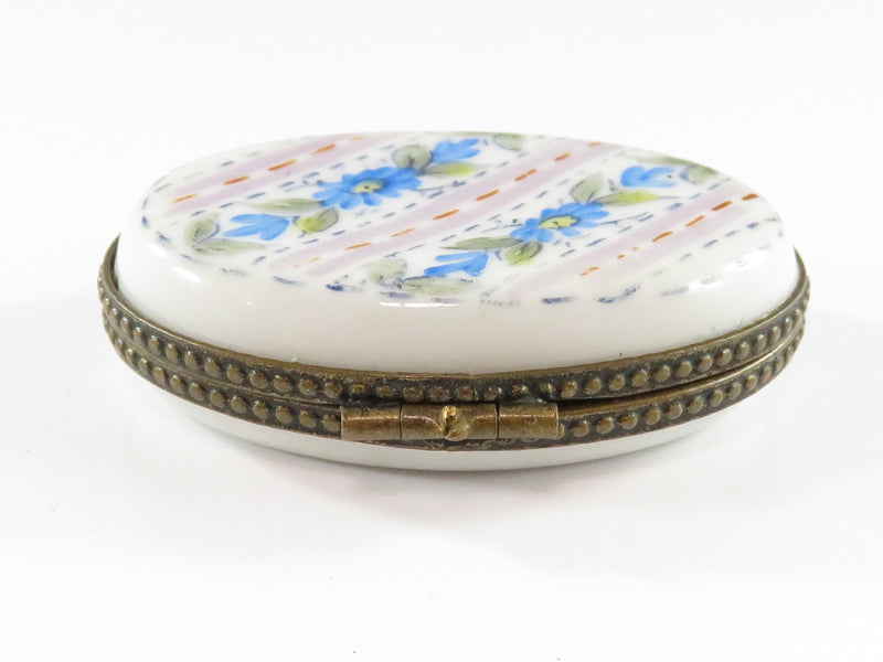 Small Porcelain Trinket Box Hand Painted Floral Decor 2 1/4" Wide