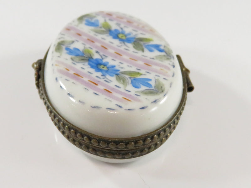 Small Porcelain Trinket Box Hand Painted Floral Decor 2 1/4" Wide