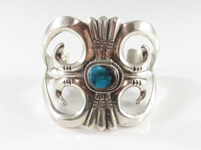 Stunning Sterling Silver Turquoise Sand Cast Cuff by Navajo Monroe Ashley