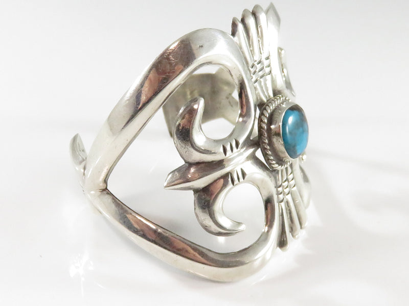 Stunning Sterling Silver Turquoise Sand Cast Cuff by Navajo Monroe Ashley