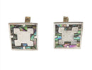 Vintage Sterling Geometric Form Abalone Cufflink Set Mid Century Taxco Mexico — Sterling Silver, Silver — front view