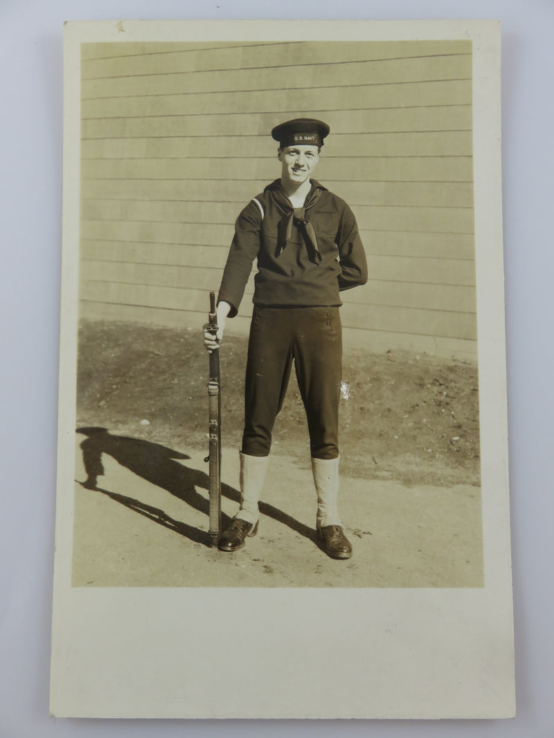 WW1 Era U.S. Navy Soldier With Rifle Photo Postcard Unused Postcard