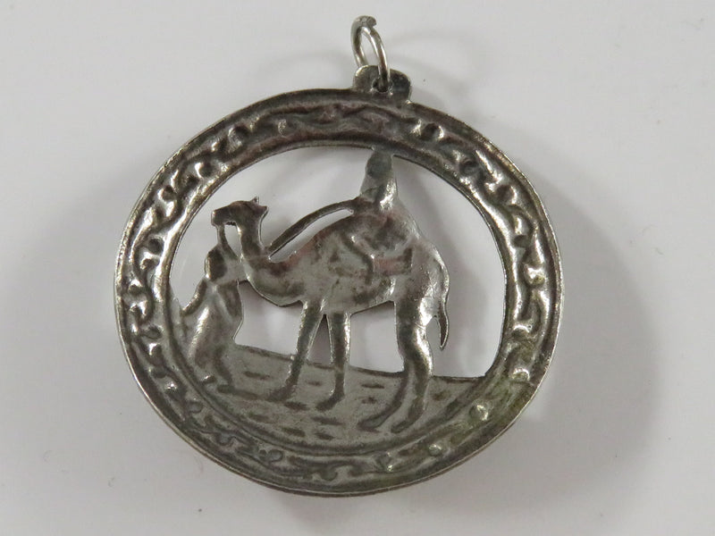 Vintage 900 Silver Black Niello Enamel Camel Pendant