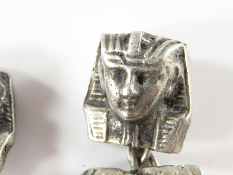 Art Deco King Tut Egyptian Revival 900 Silver Cufflink Set with Chain Linked Mum