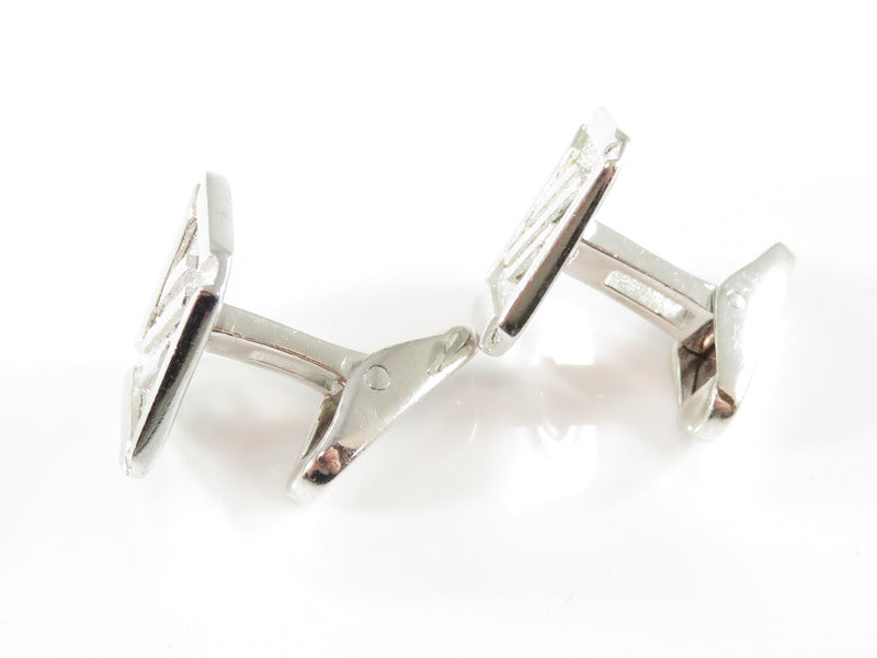 Sterling Silver Fancy Square Faced Whale Back Dress Cufflink Set