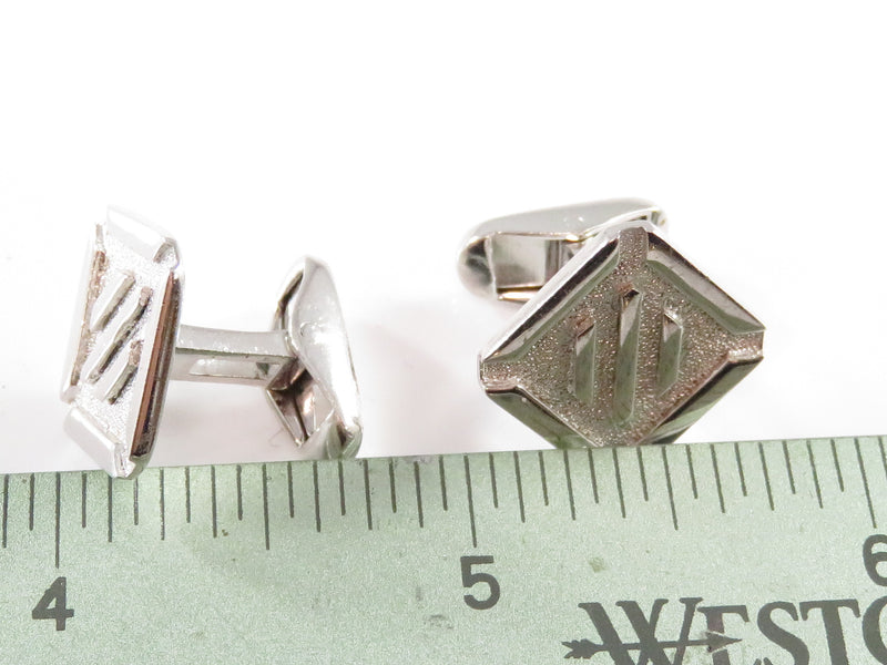 Sterling Silver Fancy Square Faced Whale Back Dress Cufflink Set