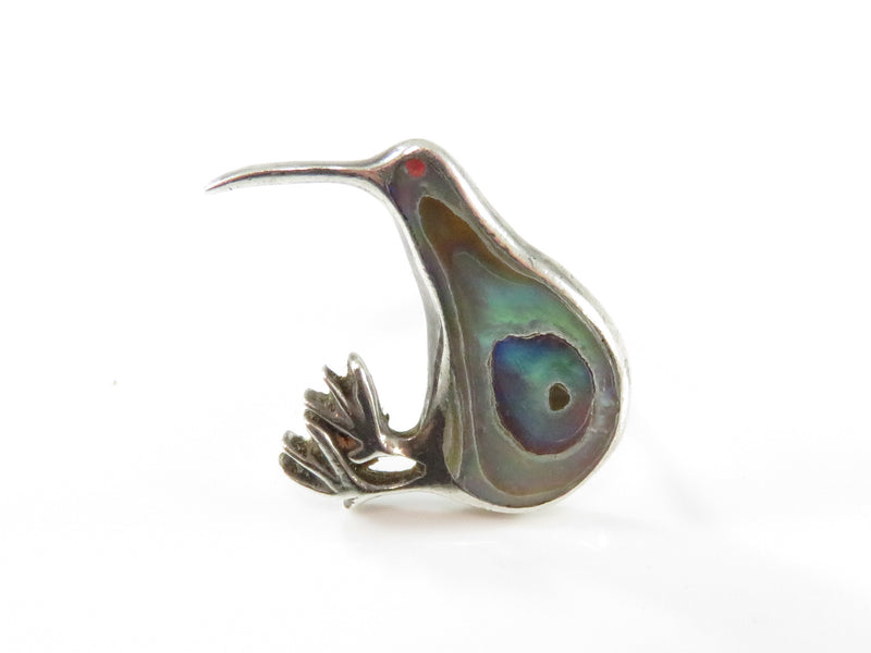 Vintage Sterling Bird Form Abalone Accented Tie Tack with Hickok T-Bar Back