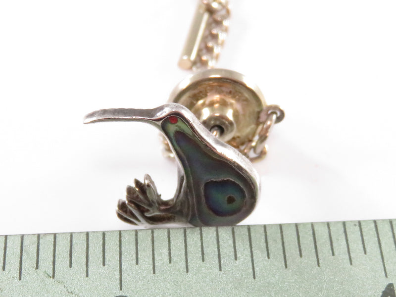 Vintage Sterling Bird Form Abalone Accented Tie Tack with Hickok T-Bar Back
