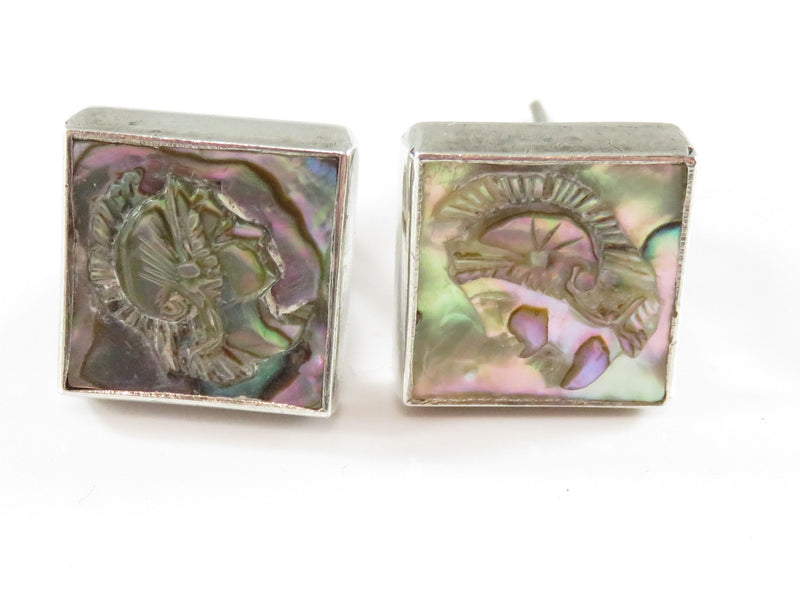 Vintage 975 Silver Carved Soldier Cameo Abalone Shell Cufflink Set For Repair