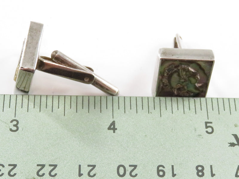 Vintage 975 Silver Carved Soldier Cameo Abalone Shell Cufflink Set For Repair