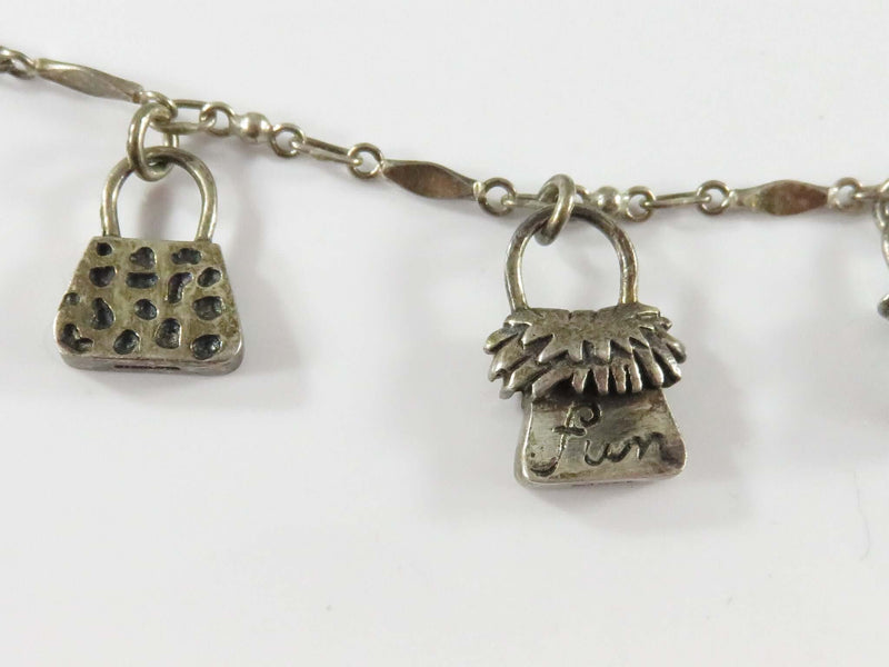 6 5/8" Sterling Silver Charm Bracelet with Sterling Silver Handbags Shopping Bra