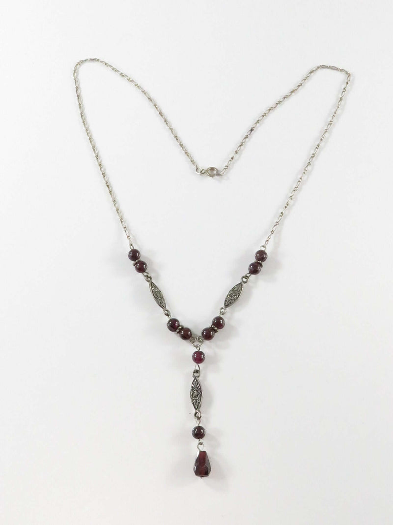 Sterling Silver Lariat Necklace 1 3/4 Drop Polished & Faceted Gem Stones