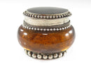 Vintage Oval Amber Glass Tibetan Silvered Trinket Makeup Jar with Black Stone — Collectibles:Decorative Collectibles:Trinket