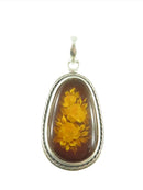 Vintage Amber Intaglio Flower Scene Sterling Silver Pendant — Jewelry & Watches:Fine Jewelry:Fine Pins & Brooches:Diamonds &