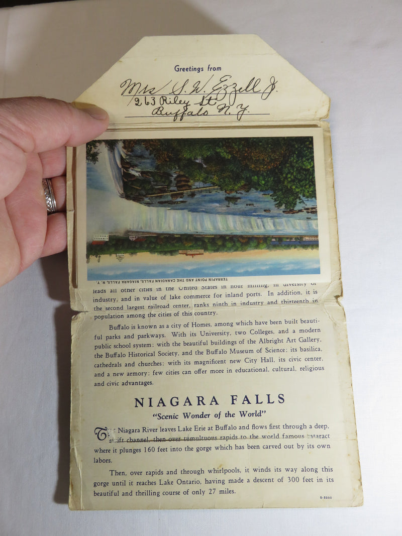 Souvenir of Buffalo & Niagara Falls New York Circa 1930's Linen Postcard Folder