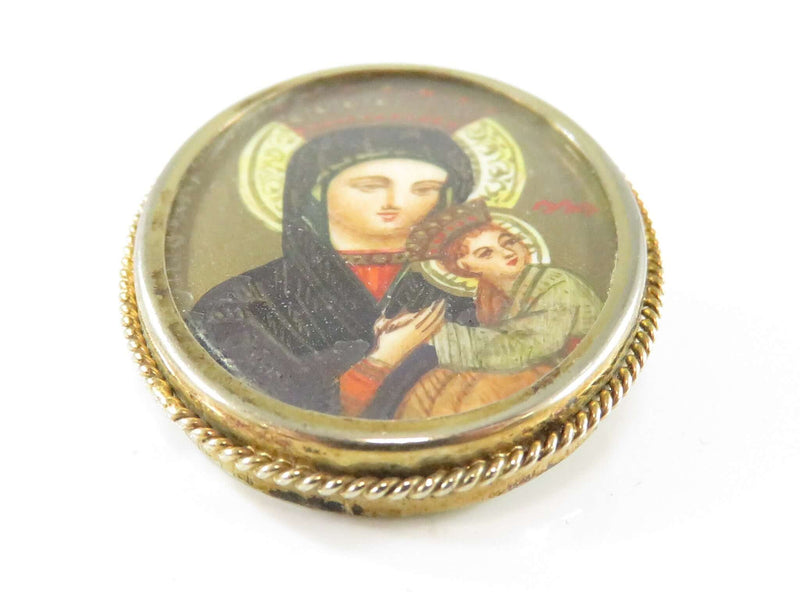 Hand Painted Our Lady of Perpetual Help Virgin Mary Baby Jesus 800 Silver Pendant