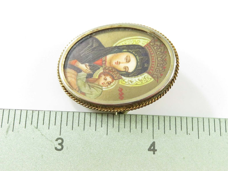 Hand Painted Our Lady of Perpetual Help Virgin Mary Baby Jesus 800 Silver Pendant