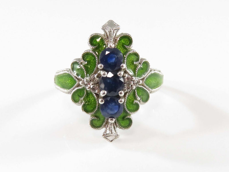 Generations 1912 Weinman Brothers Sterling Silver Green Enamel Sapphire Ring