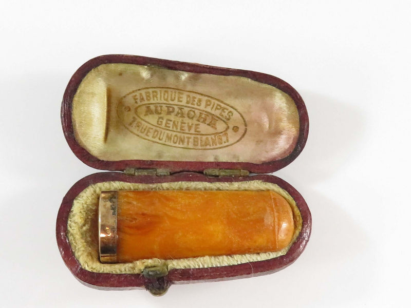 Antique Gilded Silver & Amber Cheroot Holder Cigar Tip Au Pacha Geneve 7 Rue Du Mont Blanc 7
