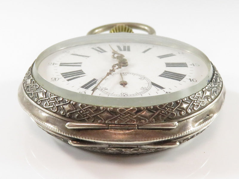 Oversized 800 Silver 63mm Cased Eclipse Ancre Remontoir 15 Rubis Pocket Watch