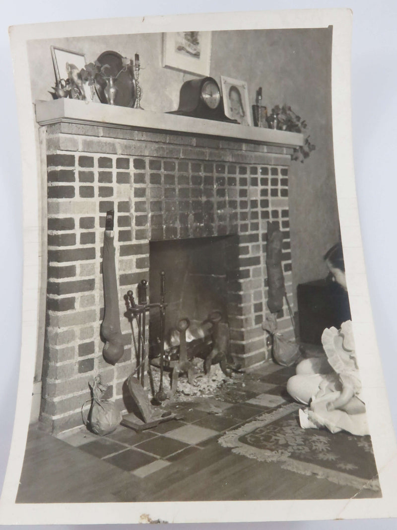 Fireplace Scene with Clock Black & White Circa 1950 Vintage Photograph 7" x 5"