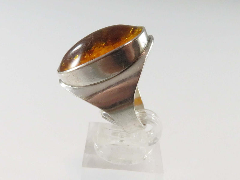 c1960 Unisex Amber Sterling Ring Size 7.75 Fischland GmbH German Made