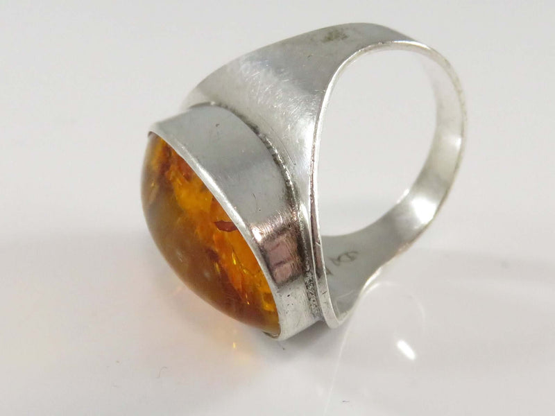 c1960 Unisex Amber Sterling Ring Size 7.75 Fischland GmbH German Made