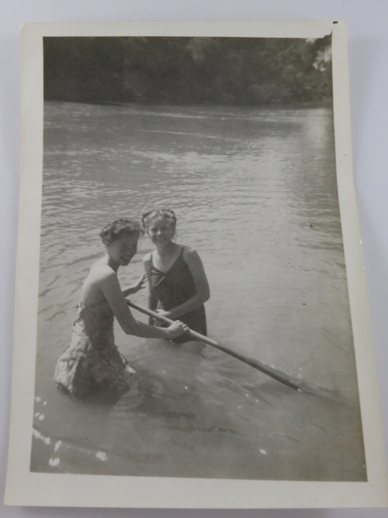 Two Young Girls in Lake 1946 Campbell MO Vintage Black & White Photograph 7" x 5"