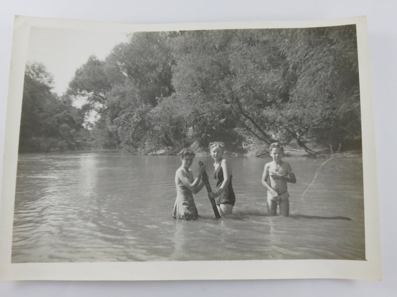 Two Young Girls & Boy In Water 1946 Campbell MO Vintage Black and White Photograph 7" x 5"
