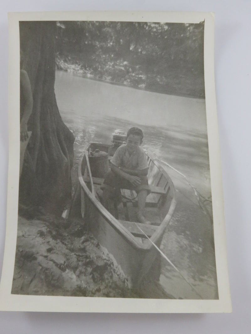 Young Boy in Motor Boat with Gas Can 1946 Campbell MO Vintage Black & White Phot