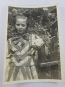 Pretty Little Girl Holding Peach Campbell MO Vintage Black & White Photograph 7" x 5" Circa 1950 — front view