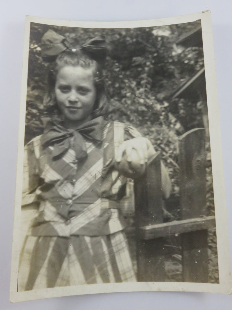Pretty Little Girl Holding Peach Campbell MO Vintage Black & White Photograph 7" x 5" Circa 1950