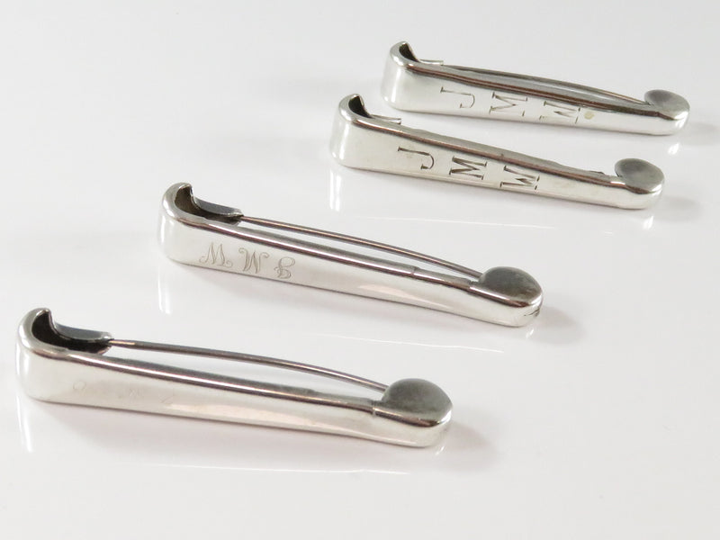 Set of 4 Napier Sterling Silver Safety Pins Engraved One Damaged One Money
