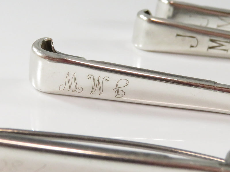 Set of 4 Napier Sterling Silver Safety Pins Engraved One Damaged One Money