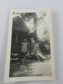 Tent House & 2 Young Girls Vintage Black & White Photograph 4 3/4" x 2 7/8" — front view