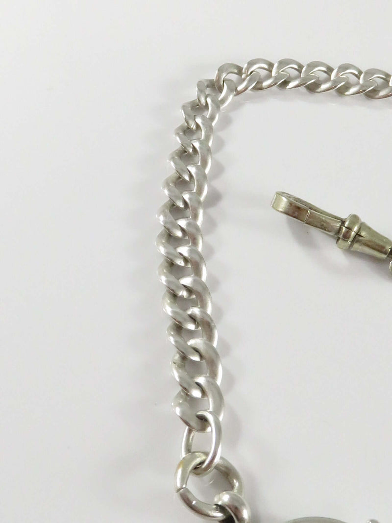 12" 800 Silver Curb Link Victorian Style Pocket Watch Chain