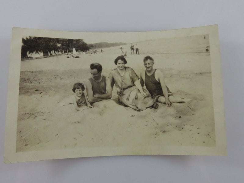 Family Fun at the Beach Buried Alive 1925 Black & White Photograph 4  3/8" x 2 3
