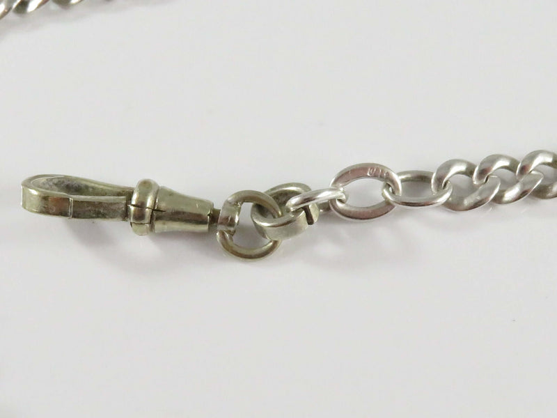 12" 800 Silver Curb Link Victorian Style Pocket Watch Chain