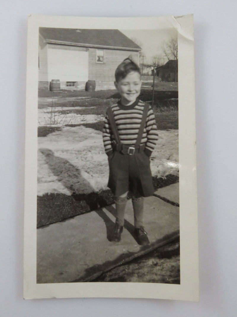 Cute Little Boy Bruce Webber On Sidewalk by Garage Black & White Photograph 4 1/