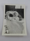 Pudgy Little Baby Face in Fancy Stroller 1943 B & W Photograph 4 1/2" x 3 1/4" product image for Just Stuff I Sell, clear front view, neutral background, original listing photo, optimized descriptive alt text, centered composition