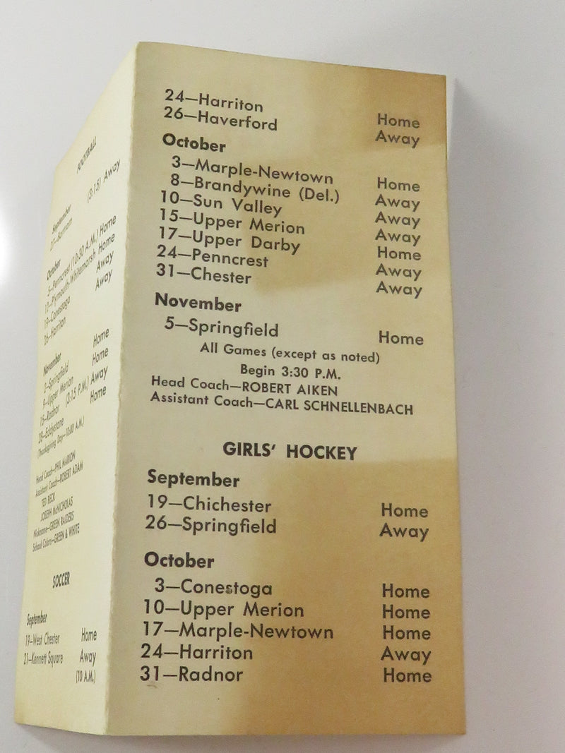 Rare 1963 Ridley Township Senior High School Athletics Schedule Card Woodlyn PA