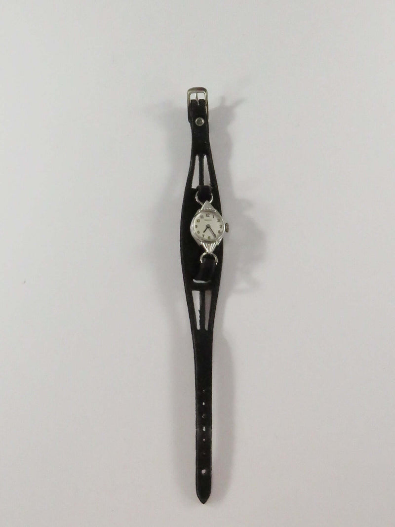 Bulova M6 Ladies 14K White Rolled Gold & Stainless Wrist Watch Velvet Strap Band