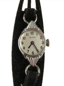 Bulova M6 Ladies 14K White Rolled Gold & Stainless Wrist Watch Velvet Strap Band