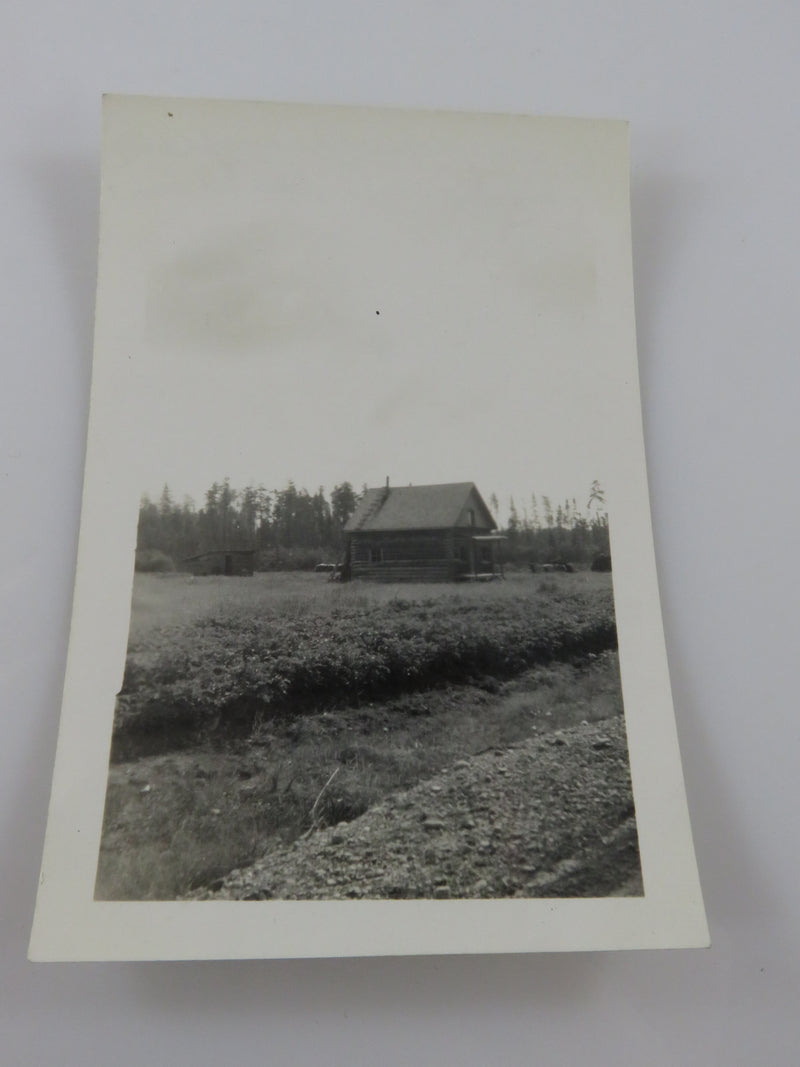 Old One Room Log Cabin In Quebec August 1939  B & W Photo 3 1/2" x 2 3/8"