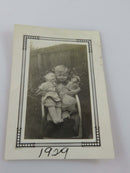 Adorable Crying Little Boy With 2 Baby Dolls Brantford Ontario B & W Photo 3 1/4" x 2 1/4" — front view