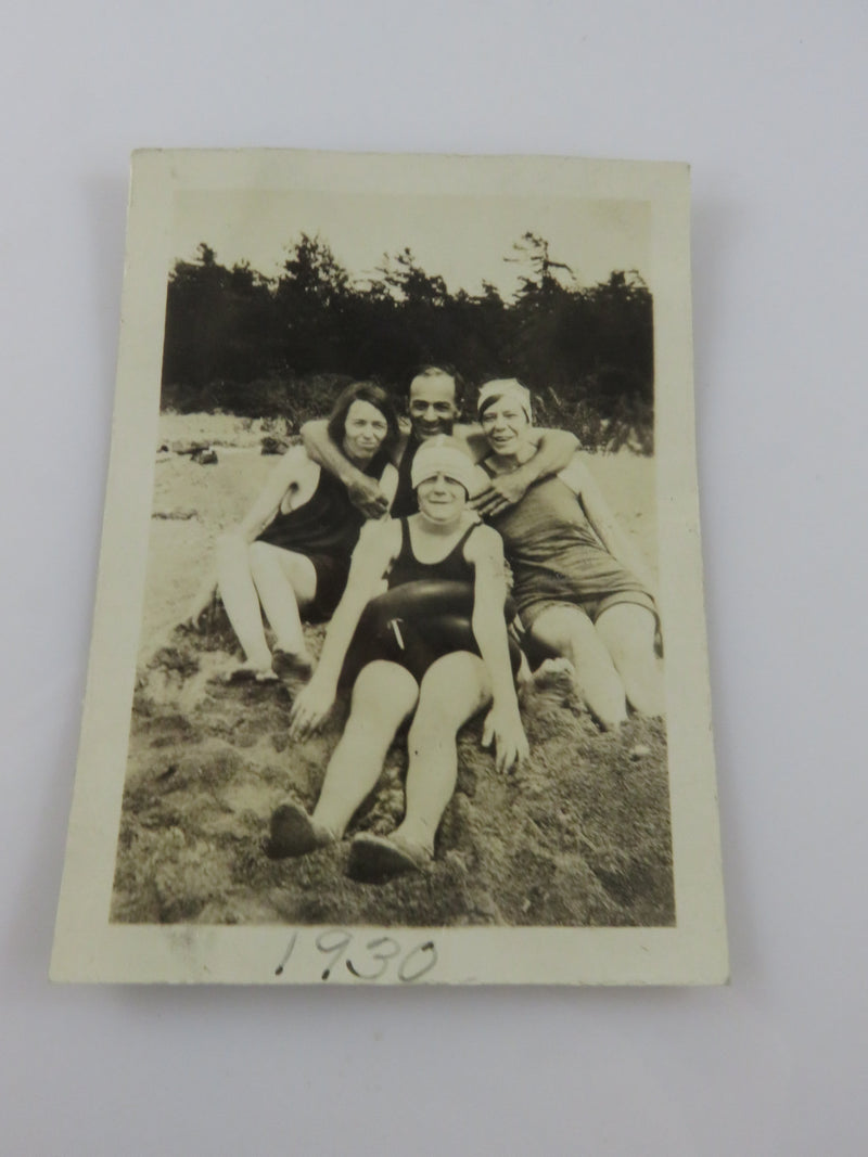 Point Pelee Beach Group Photo Four People 1930 Black & White Photograph 3 1/2" x
