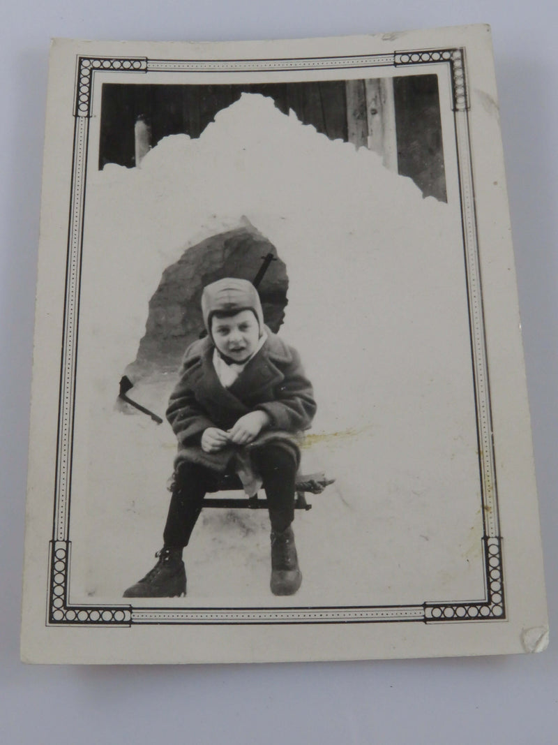 Little Boy in Front of Ice Cave 1931 Black & White Photograph 3 1/2" x 2 1/2"