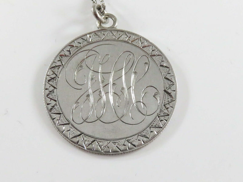 Antique Silver Love Token 1893 & Initial on a antique 925 Sterling Chain