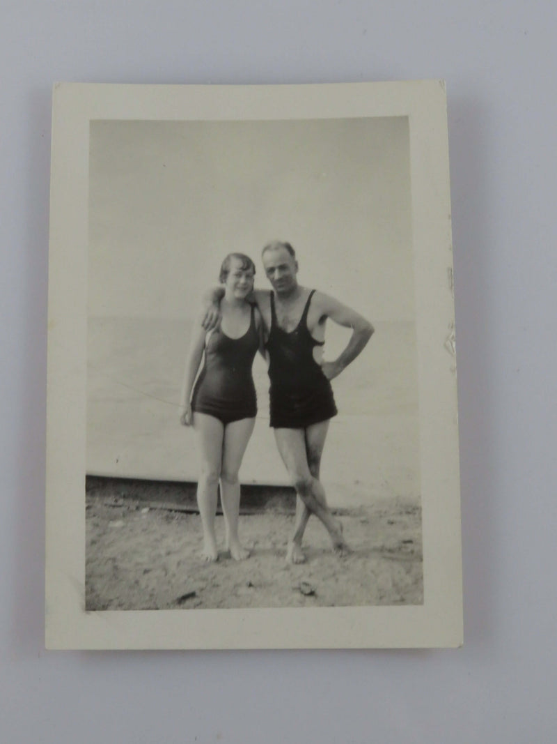 Father Daughter Bathing Suit Detroit Michigan 1934 B & W Photograph 3 1/2" x 2 1