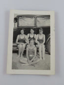 4 Young Ladies Posing Bathing Suits Car Detroit Michigan 1934 B & W Photograph 3 1/2" x 2 1/2" — Pearl — front view